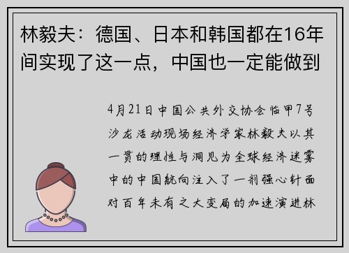 林毅夫：德国、日本和韩国都在16年间实现了这一点，中国也一定能做到
